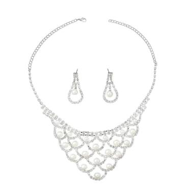 Imagem de Conjunto Colar Brinco Cigano Pérola Zircônia Prata Brilhante- Noiva Casamento Festa Formatura Debutante - Presente Amor Mãe Namorada Amiga - Romântico Delicado Vintage