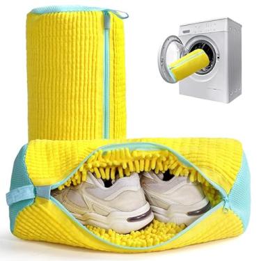 Imagem de 2 peças de saco para máquina de lavar sapatos, saco reutilizável para limpeza de sapatos para todos os tipos e tamanhos, bolsa de sapatos para lavadora e secadora (amarelo)