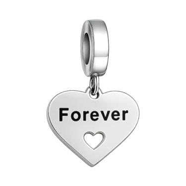 Imagem de BlingNuts Pingente de coração feminino I Love You Forever and Always compatível com pulseiras Pandora para presentes de aniversário