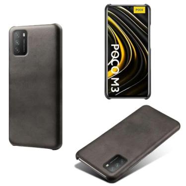 Imagem de Capa para Xiaomi POCO M3,Proteção contra quedas,Casca de volta de cor sólida simples,Design de couro de imitação de plástico-Black