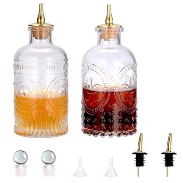 Imagem de Hoowen Conjunto de 2 garrafas Bitters, garrafas de vidro com tampas e tampas, kit de dispensador decorativo transparente de coquetel para bar doméstico de barman, acessórios de ferramentas versáteis