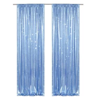 Imagem de PartyDelight Cortinas de fundo azul bebê de 2 m x 2,3 m com lantejoulas brilhantes, 2 painéis para casamentos, festas, decorações de quarto