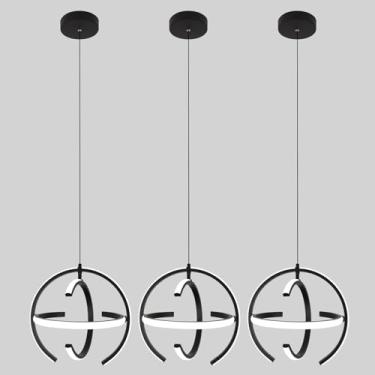 Imagem de Lustres de LED pretos modernos, luminária pendente de globo regulável, luz suspensa de metal redonda de 35 cm para cozinha lsland, sala de jantar quarto hall de entrada escada (pacote com 3)