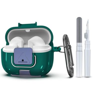 Imagem de Wacanc Capa protetora para Samsung Galaxy Buds 3/3 Pro com clipe de bloqueio seguro, design de suporte de telefone, proteção total, à prova de choque, capa de TPU com mosquetão e kit de limpeza (verde