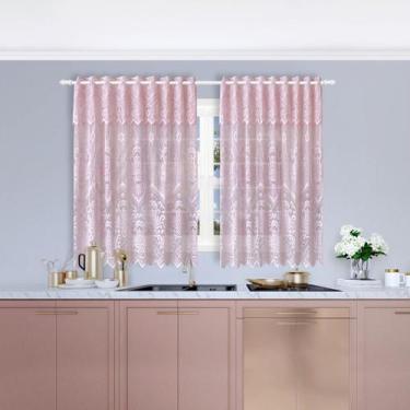 Imagem de Cortina em Renda Jacquard Marina Floral 2,30mx1,20m +30cm Bandô - Beij