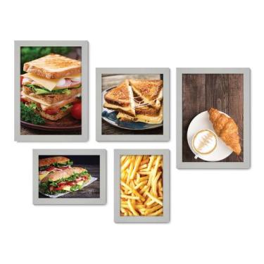 Imagem de Kit Com 5 Quadros Decorativos - Lanchonete - Lanches - Batata Frita - 