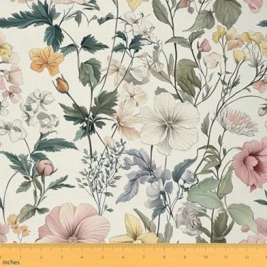 Imagem de Erosebridal Tecido floral da The Yard Tecido de estofamento floral vintage Papoula Flower Tecidos decorativos Boho Leaf DIY Arte, 10 jardas