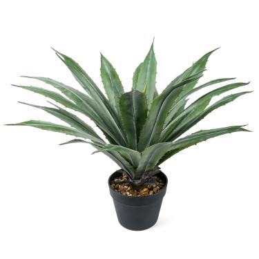 Imagem de Velener Planta de agave artificial em vaso preto com seixos de pedra real, plantas grandes de agave falsa com folhas verdes serrilhadas, mandioca falsa para decoração interna e externa - 68 cm de