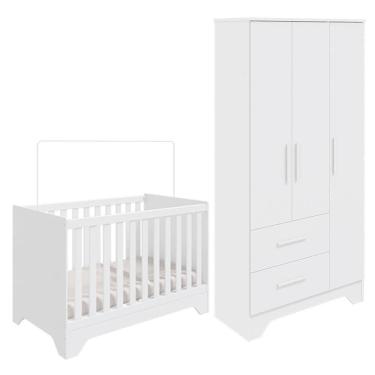 Imagem de Jogo de Quarto Infantil Popy Retrô Plus Guarda Roupa 3 Portas e Berço - Móveis Peroba