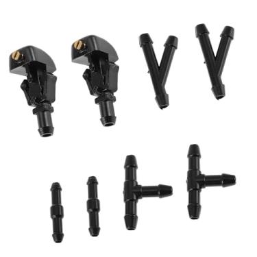 Imagem de Boxonly Bocal de lavagem de para-brisa 289317S000, compatível com Nissan Armada (2005–2015) para Nissan Titan (2004–2015), kit de jato de spray frontal preto com conectores de mangueira Y/T/reta – 1