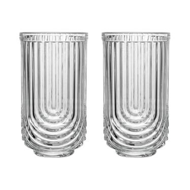 Imagem de Boxonly Conjunto de copos de vidro canelado – 2 peças de vidro feito à mão sem chumbo de 420 ml com design exclusivo em forma de U | Durável, leve e perfeito para café, suco e bebidas geladas | Vidro