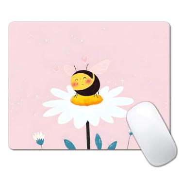 Imagem de BLUEBOOD Mouse pad rosa abelha fofo para mesa, computador portátil, pequeno mouse pad para laptop sem fio, 24 cm x 20 cm, design de base de borracha antiderrapante, superfície lisa, mousepad para casa
