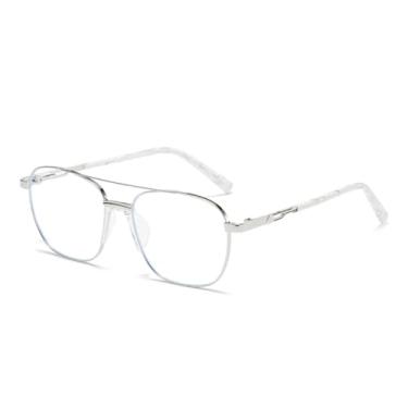 Imagem de VFDHN Armação de óculos de metal para homens com lentes substituíveis (prata)
