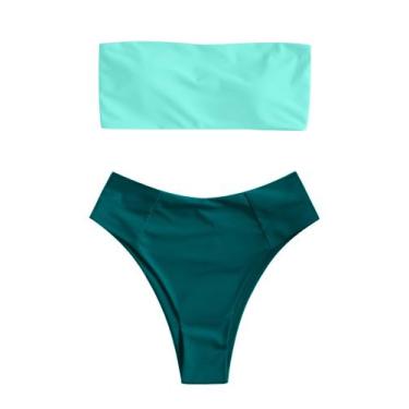 Imagem de Conjunto de biquíni ZAFUL, maiô feminino de corte alto, verde escuro