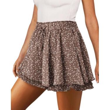Imagem de Shorts Onlypuff Flowy Chiffon Ruffle Skorts florais marrons para mulhe