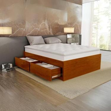 Imagem de Base Box 4 Gavetões Casal Madeira Maciça Alto Padrão Cor Avelã - Bedro