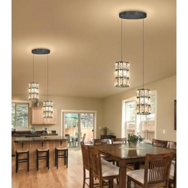 Imagem de 2 luzes pendentes de cristal modernas para ilha de cozinha LED regulável glamour lustre de iluminação pendente para sala de jantar corredor lâmpada de canto preto