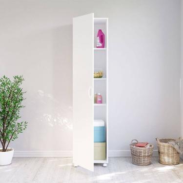Imagem de Armário Multiuso 1 Porta 3 Prateleiras com Espaço para Tábua De Passar Branco Politorno Móveis