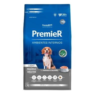 Imagem de Ração Premier Ambientes Internos Light Cães Adultos Porte Pequeno Frango e Salmão 2,5kg