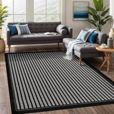 Imagem de Beverly Rug Tapete de área micro laço preto/branco 15 x 23 cm geométrico moderno zebra durável macio tapetes internos para sala de estar, sala de jantar, escritório, resistente a manchas, não derrama,