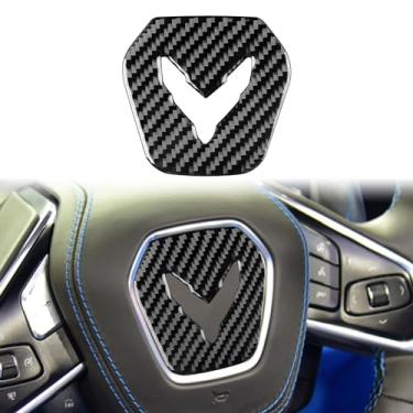 Imagem de Edinstry Adesivo de marcador de volante de fibra de carbono preto macio para Corvette C8 2020-2024, 1 peça de acabamento do console de câmbio de marchas, moldura do painel interior do carro