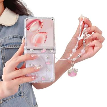 Imagem de SKPY Linda capa compatível com Motorola Razr Ultra 2025 com cordão de pérola, estampa de flores engraçadas de desenho animado capa de proteção de dobradiça à prova de choque para Razr Ultra 2025 para
