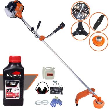 Imagem de Roçadeira Aparador de Grama Lateral Terra GR520-XP À Gasolina 2T 52cc 2,5HP Robusta Com Carretel Nylon + Kit 3 Lâminas de Corte + ÓLEO TOYAMA 2T + EPI
