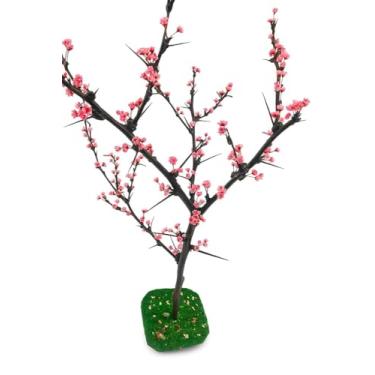 Imagem de Decoração Artesanal, Flores naturais Sempre viva Rosa, Galho Natural, 45x30 cm, Base Simulação de Gramado