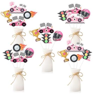 Imagem de Funmemoir Pink Race Car Centerpiece Sticks Set of 24 - Vintage Retro Racing Theme Table Decorations for Girls Birthday Party, Lets Go Racing Two Fast Race Fans Supplies