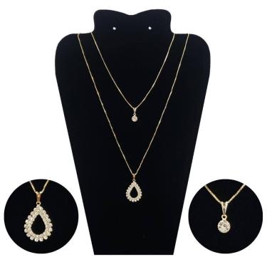 Imagem de Colar Feminino Duplo Dourado Folheado A Ouro 18K Gota