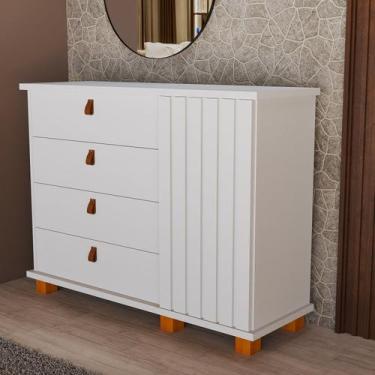 Imagem de Cômoda Ripada Infantil 4 Gavetas com Nicho para Enxoval do Bebê Organi