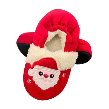 Imagem de Tirzrro Pantufas macias e quentes para crianças pequenas, para uso interno e fofo, presente de Natal, Papai Noel - vermelho, 16-17