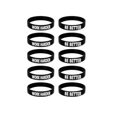 Imagem de LIU JUN Work Harder Be Better Pulseira inspiradora para mulheres, pulseiras motivacionais coloridas de silicone elástico, pulseiras motivacionais, empilháveis, personalizadas, joias de cura para