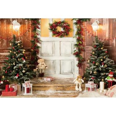Imagem de CRTPOD Pano de fundo de Natal, porta de madeira rústica, árvore de Natal, fundo fotográfico, chão, parede, casa, família, festa, banner, decoração, suprimentos, estúdio, cabine fotográfica, adereços