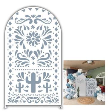 Imagem de Iydamc Capa de fundo arqueado, 1,8 m, azul empoeirado, decoração de festa mexicana, arco elástico, elastano para decoração de aniversário, chá de bebê, batismo, festa (apenas capa)