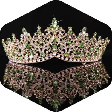 Imagem de Kamirola Tiaras e coroas de cristal de casamento para mulheres, tiara de noiva real rainha princesa quinze anos para festa de desfile de formatura de aniversário (ouro verde claro)