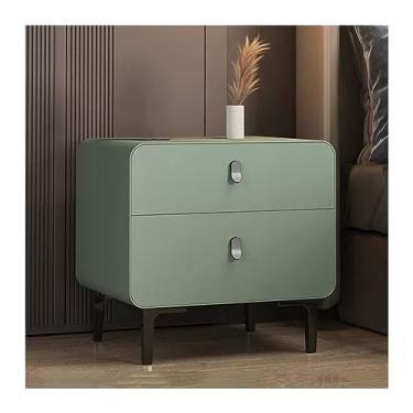 Imagem de Mesa de cabeceira toda de madeira maciça, mesa de cabeceira simples, com duas gavetas, lateral estreita, pequena, armazenamento de cor sólida, gaveta espessa, silenciosa, móvel de cabeceira, mesa de