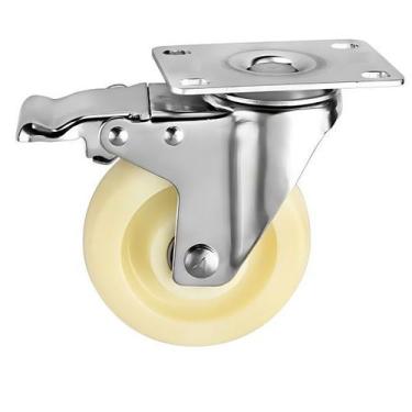 Imagem de Rodízio Inox 3 pol. com freio Giratório Roda Nylon 150kg Rolamento Mas