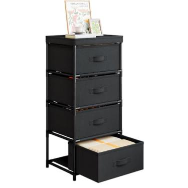 Imagem de SUOERNUO Cômoda para quarto com 4 gavetas de armazenamento, torre de armazenamento de tecido, organizadores de gaveta de maquiagem, unidade organizadora para sala de estar de quarto (preta, 4 gavetas)