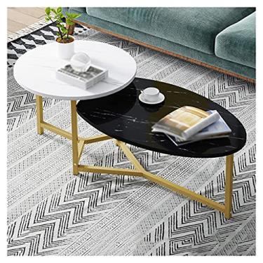 Imagem de Mesa de centro de design simples, mesa de centro resistente de 2 camadas, usada na sala de estar, quarto, sofá, cabeceira, mesa de chá, prateleira de armazenamento aberta industrial, mesa lateral