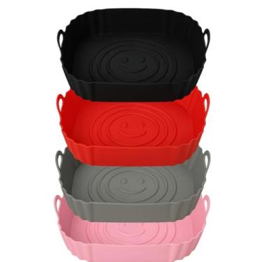 Imagem de Kit 4, 3, 2 ou 1 Formas airfryer Silicone Antiaderente Quadrada-Fritadeira, Forno,Microondas(2,Preta)