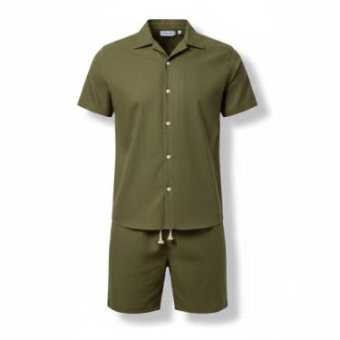 Imagem de Conjunto Linho Masculino Camisa Botão Bermuda Mauricinho - Volgue, Ver