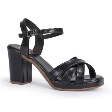 Imagem de Sandália Feminina Salto Alto Meia Pata Quadrada Macia Confortável Via Angel 10201 (Preto, BR, Adulto, Numérico, 39)