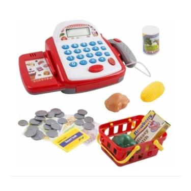 Imagem de Caixa registradora de brinquedos para crianças com acessórios e som