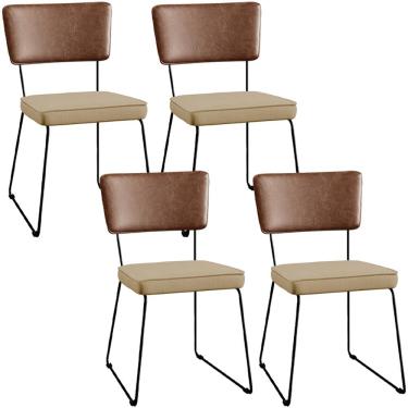 Imagem de Kit 04 Cadeiras Decorativas Sala Jantar Allana L02 Couríssimo Marrom Linho Bege Escuro - Lyam Decor