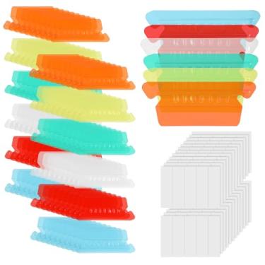 Imagem de 120 peças de abas de pasta de arquivo penduradas, etiquetas de pasta de arquivo de plástico transparente colorido com inserções de papel em branco para organização de escritório e identificação rápida