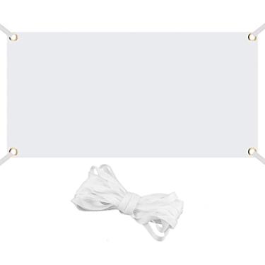 Imagem de Banner em branco pintável de 6 x 1,2 m, bandeira branca lisa de poliéster com corda de pendurar de 6 m para fazer você mesmo, placas de parede internas e externas, exibição de atividades de escritório