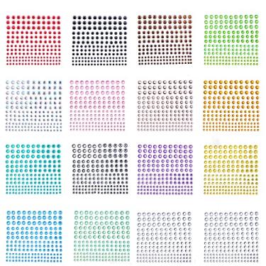 Imagem de 2640 peças de adesivos de strass, 16 folhas autoadesivas de pedras adesivas DIY adesivos de joias brilhantes adesivos de joias de cristal adesivos de joias artesanais para maquiagem facial de unhas