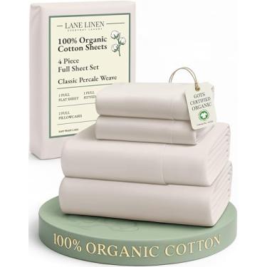 Imagem de LANE LINEN Conjunto de lençóis 100% algodão orgânico, 4 peças, percal puro, roupa de cama macia, respirável, cabe em colchões de até 38 cm de profundidade - cinza glacial