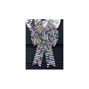 Imagem de 2 peças de laços de guirlanda de Halloween, laços de decoração de Halloween, listras roxas e verdes, laços de linho de serapilheira para grinalda, laços de fita de tecido de Halloween para festa em